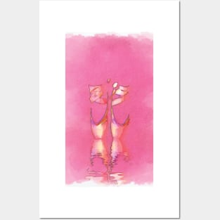 Watercolor Minimal Pink Ballet Pointe Shoes on Ballerina Feet Classically Dancing on Water with Grace and Reflection Posters and Art